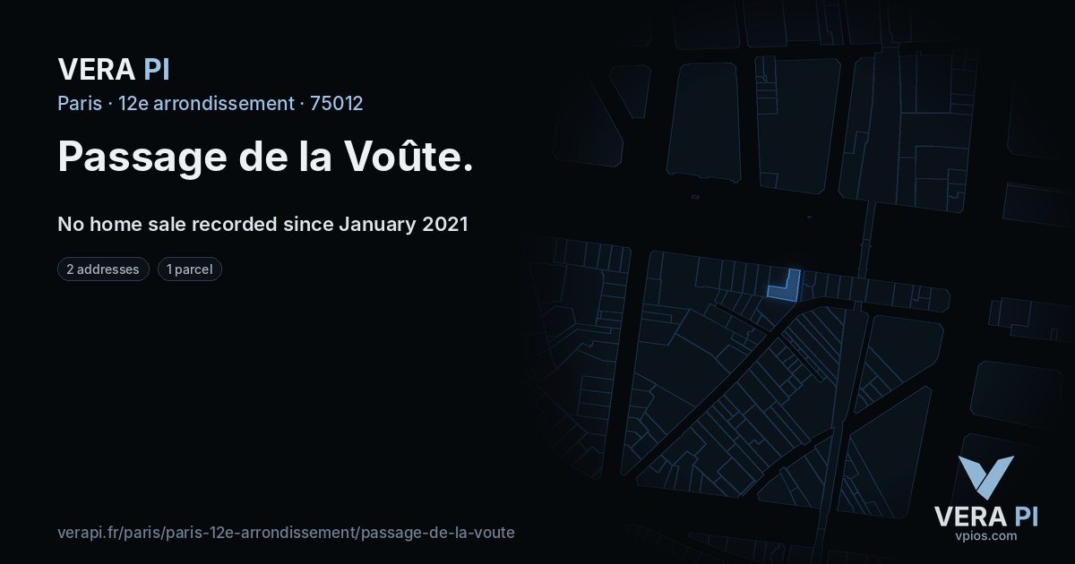Passage de la Voûte, 12e arrondissement at night – every parcel coloured by the prices around it, the street's own parcels lit