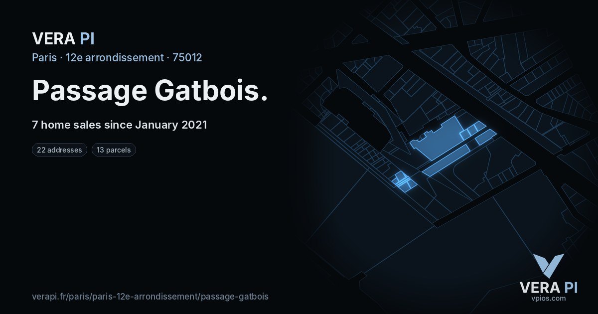 Passage Gatbois, 12e arrondissement at night – every parcel coloured by the prices around it, the street's own parcels lit