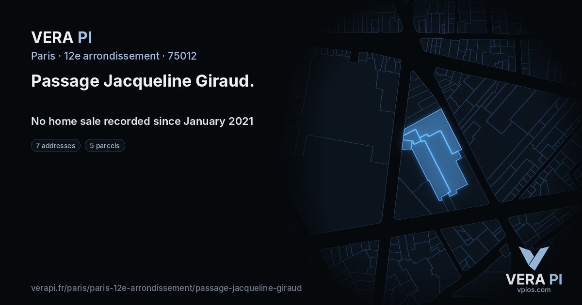 Passage Jacqueline Giraud, 12e arrondissement at night – every parcel coloured by the prices around it, the street's own parcels lit