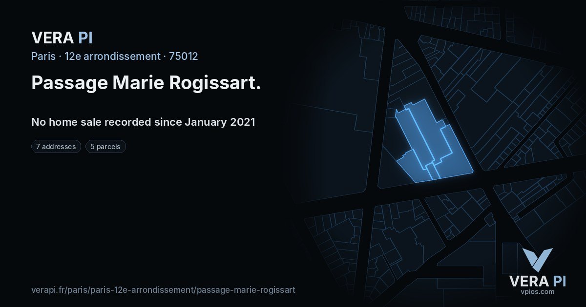 Passage Marie Rogissart, 12e arrondissement at night – every parcel coloured by the prices around it, the street's own parcels lit