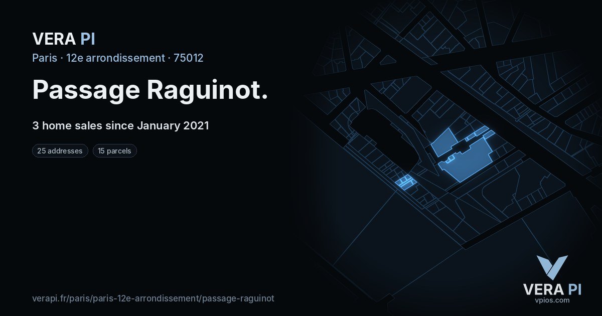Passage Raguinot, 12e arrondissement at night – every parcel coloured by the prices around it, the street's own parcels lit