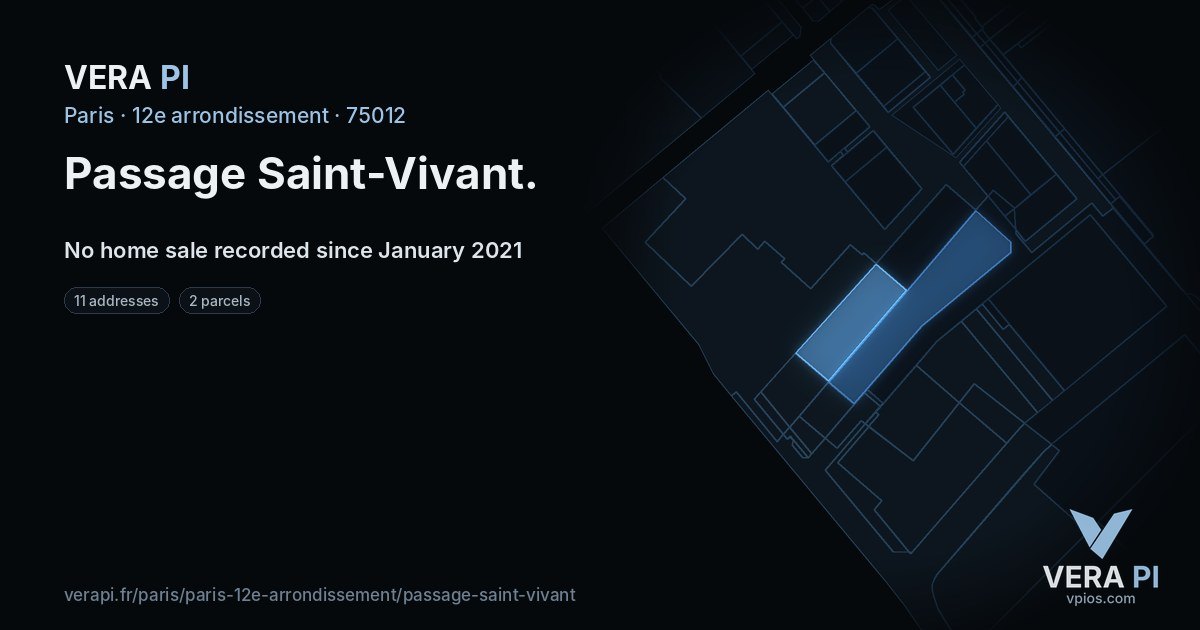Passage Saint-Vivant, 12e arrondissement at night – every parcel coloured by the prices around it, the street's own parcels lit