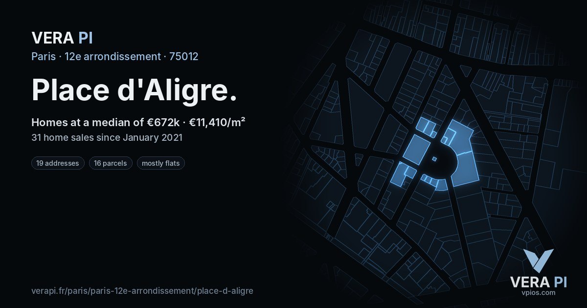 Place d'Aligre, 12e arrondissement at night – every parcel coloured by the prices around it, the street's own parcels lit