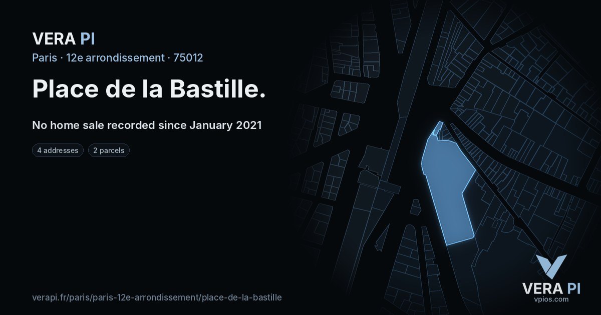 Place de la Bastille, 12e arrondissement at night – every parcel coloured by the prices around it, the street's own parcels lit