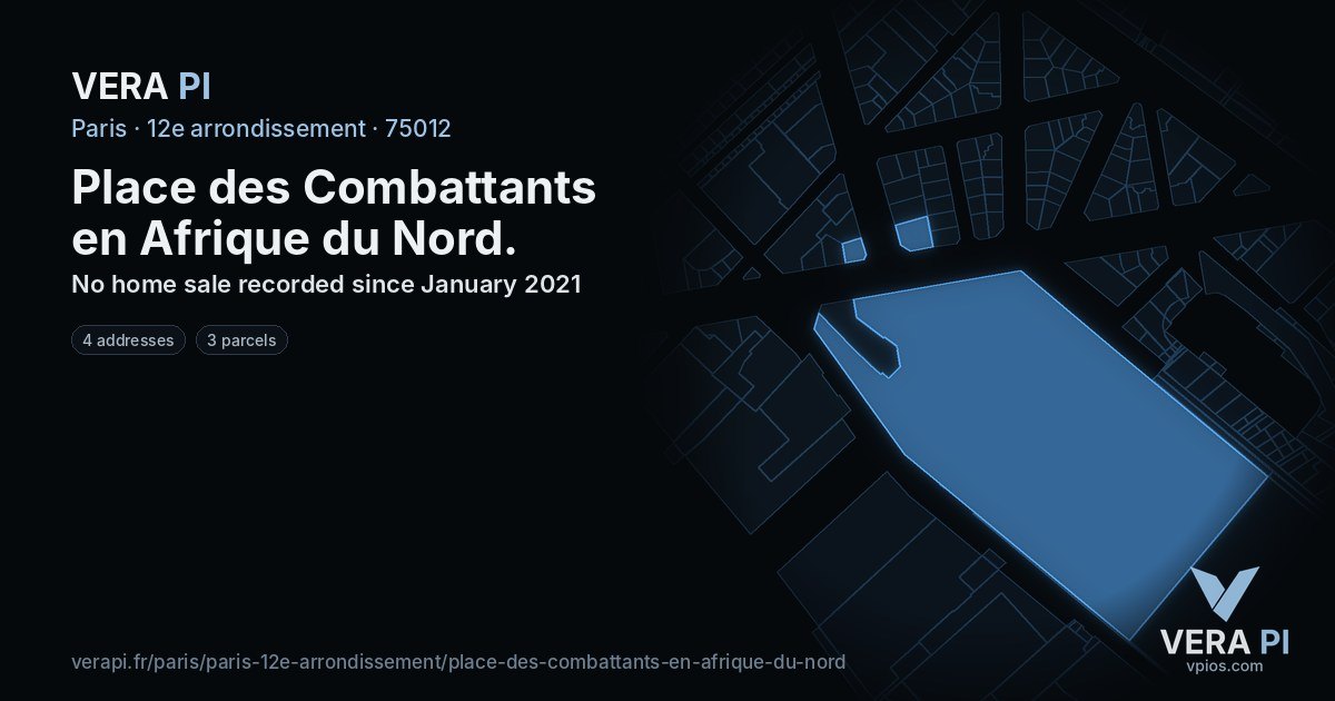 Place des Combattants en Afrique du Nord, 12e arrondissement at night – every parcel coloured by the prices around it, the street's own parcels lit