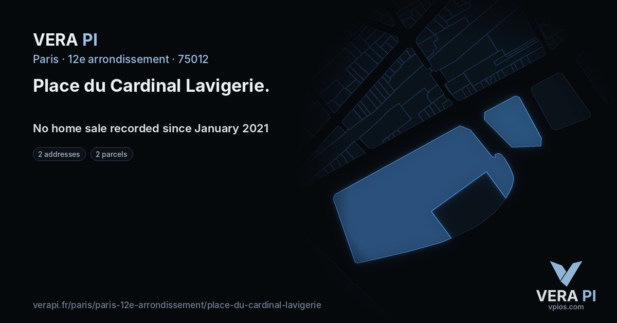 Place du Cardinal Lavigerie, 12e arrondissement at night – every parcel coloured by the prices around it, the street's own parcels lit