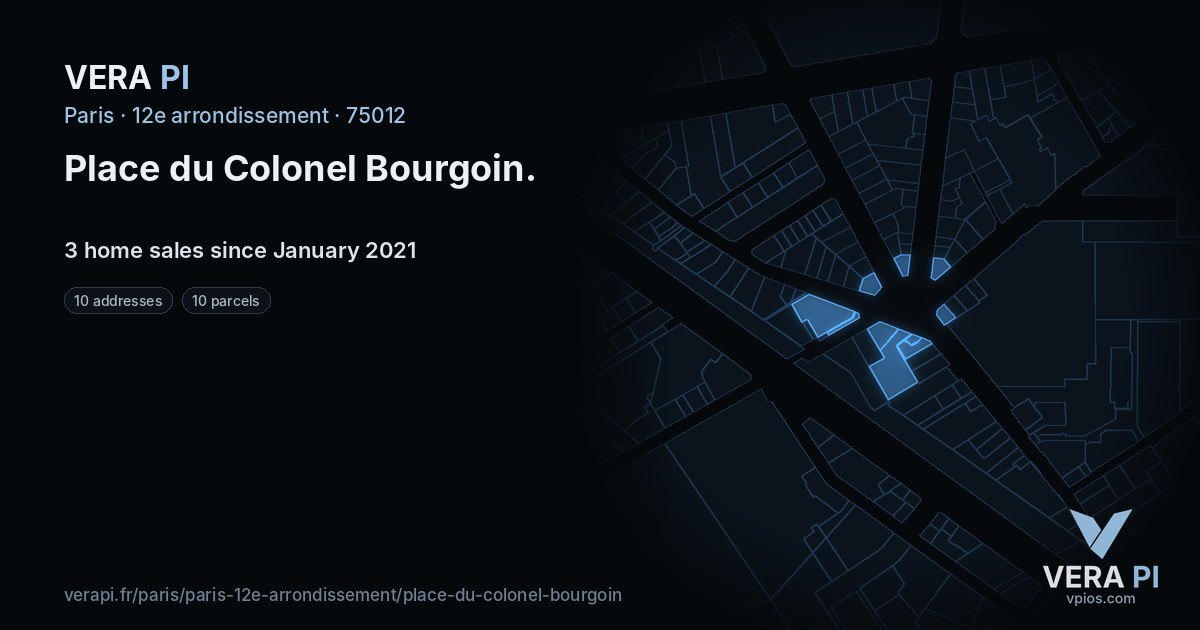 Place du Colonel Bourgoin, 12e arrondissement at night – every parcel coloured by the prices around it, the street's own parcels lit