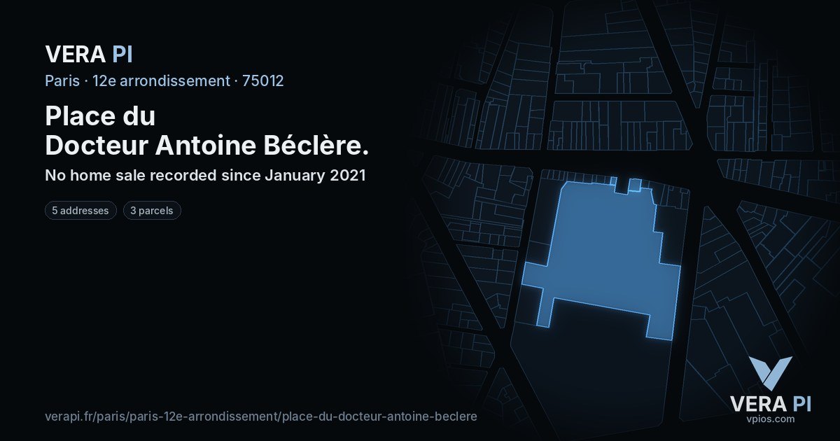 Place du Docteur Antoine Béclère, 12e arrondissement at night – every parcel coloured by the prices around it, the street's own parcels lit