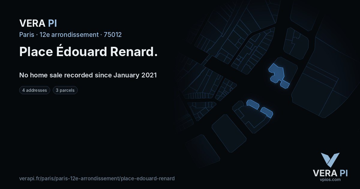 Place Édouard Renard, 12e arrondissement at night – every parcel coloured by the prices around it, the street's own parcels lit