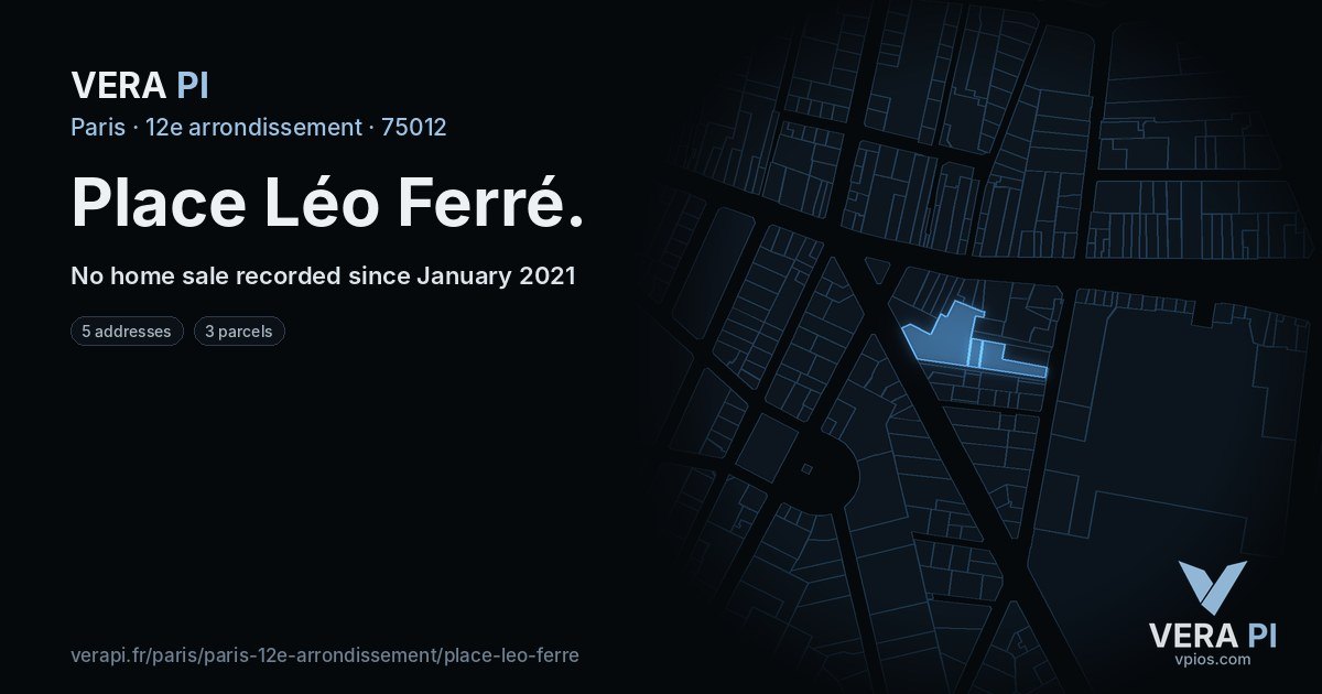 Place Léo Ferré, 12e arrondissement at night – every parcel coloured by the prices around it, the street's own parcels lit