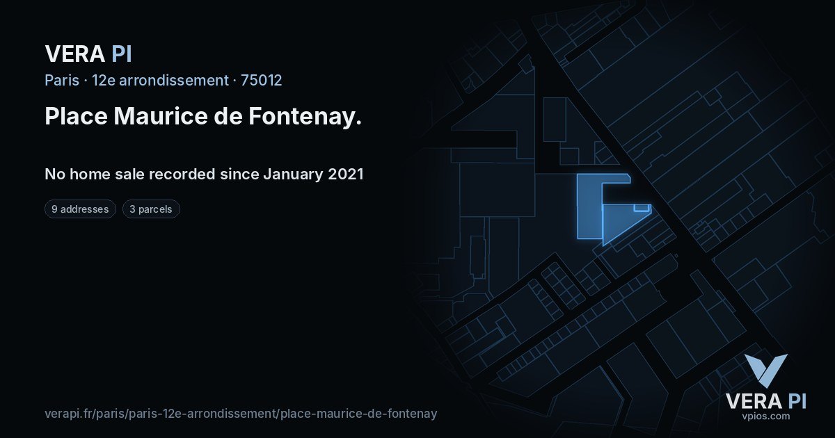 Place Maurice de Fontenay, 12e arrondissement at night – every parcel coloured by the prices around it, the street's own parcels lit