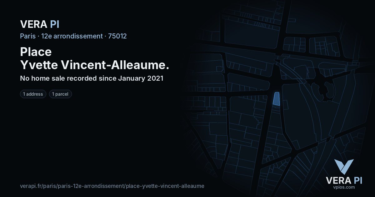 Place Yvette Vincent-Alleaume, 12e arrondissement at night – every parcel coloured by the prices around it, the street's own parcels lit