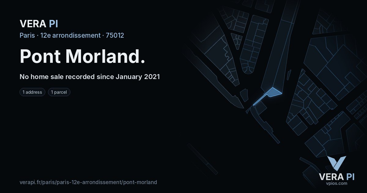 Pont Morland, 12e arrondissement at night – every parcel coloured by the prices around it, the street's own parcels lit