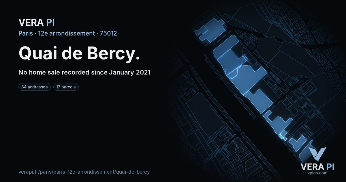 Quai de Bercy, 12e arrondissement at night – every parcel coloured by the prices around it, the street's own parcels lit