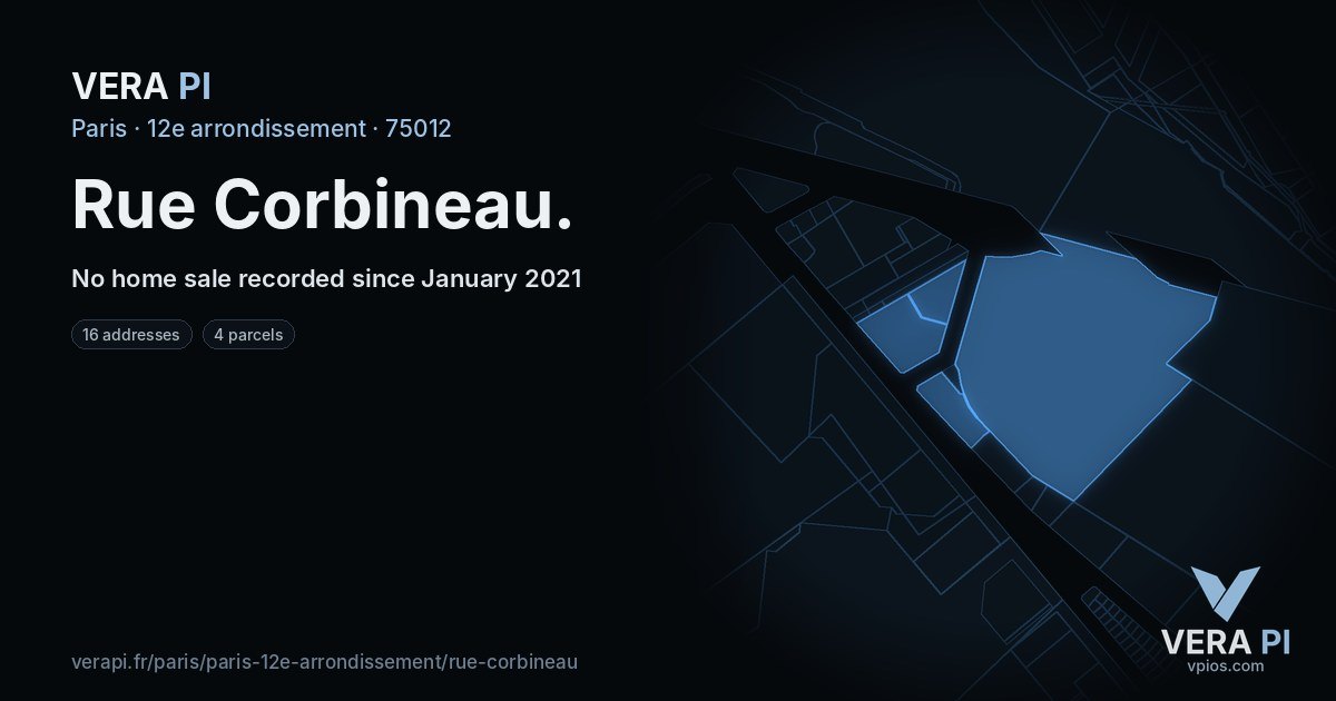 Rue Corbineau, 12e arrondissement at night – every parcel coloured by the prices around it, the street's own parcels lit
