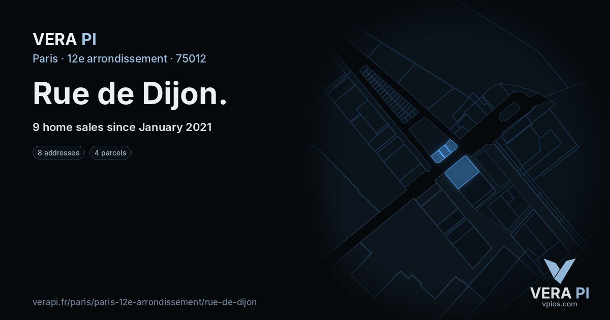 Rue de Dijon, 12e arrondissement at night – every parcel coloured by the prices around it, the street's own parcels lit