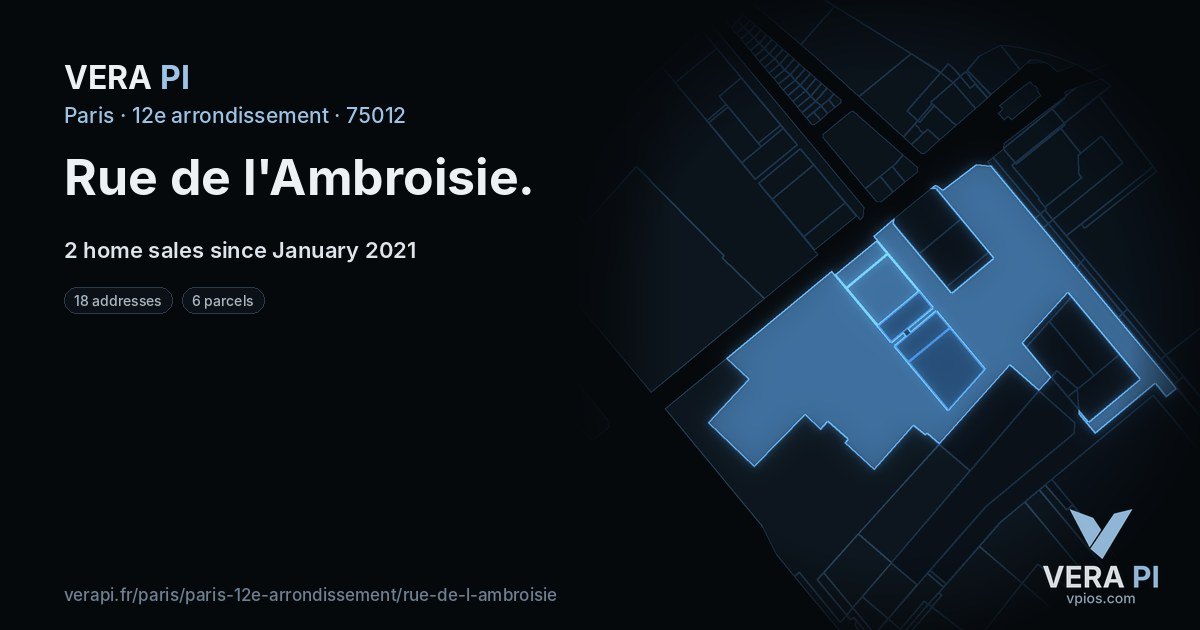 Rue de l'Ambroisie, 12e arrondissement at night – every parcel coloured by the prices around it, the street's own parcels lit