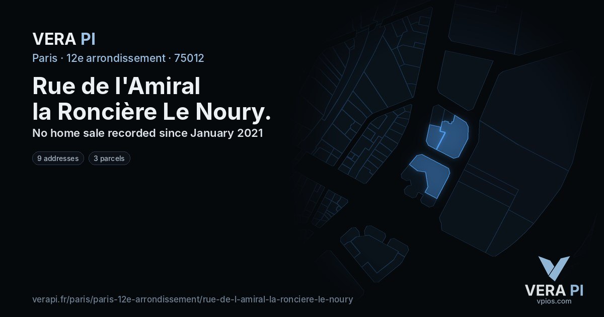 Rue de l'Amiral la Roncière Le Noury, 12e arrondissement at night – every parcel coloured by the prices around it, the street's own parcels lit