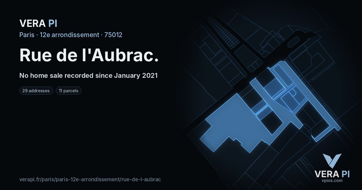 Rue de l'Aubrac, 12e arrondissement at night – every parcel coloured by the prices around it, the street's own parcels lit