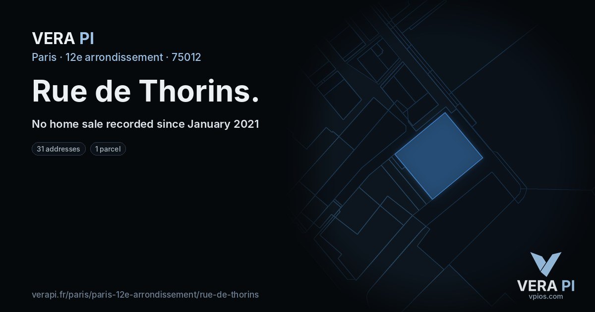 Rue de Thorins, 12e arrondissement at night – every parcel coloured by the prices around it, the street's own parcels lit