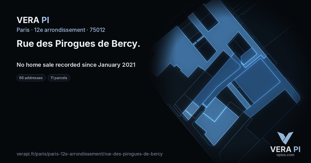 Rue des Pirogues de Bercy, 12e arrondissement at night – every parcel coloured by the prices around it, the street's own parcels lit