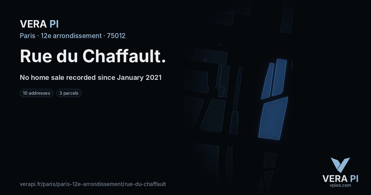 Rue du Chaffault, 12e arrondissement at night – every parcel coloured by the prices around it, the street's own parcels lit