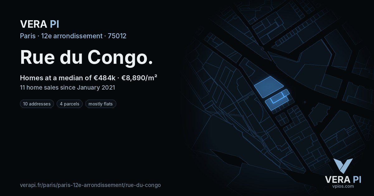 Rue du Congo, 12e arrondissement at night – every parcel coloured by the prices around it, the street's own parcels lit