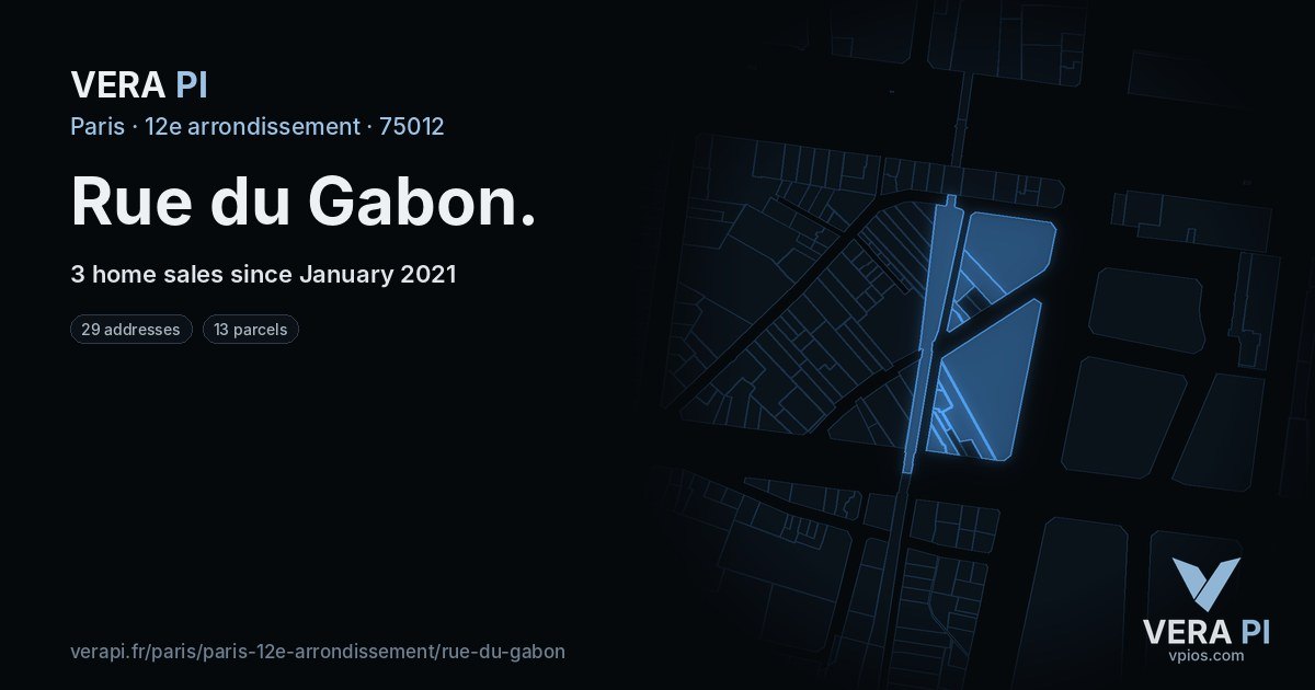 Rue du Gabon, 12e arrondissement at night – every parcel coloured by the prices around it, the street's own parcels lit