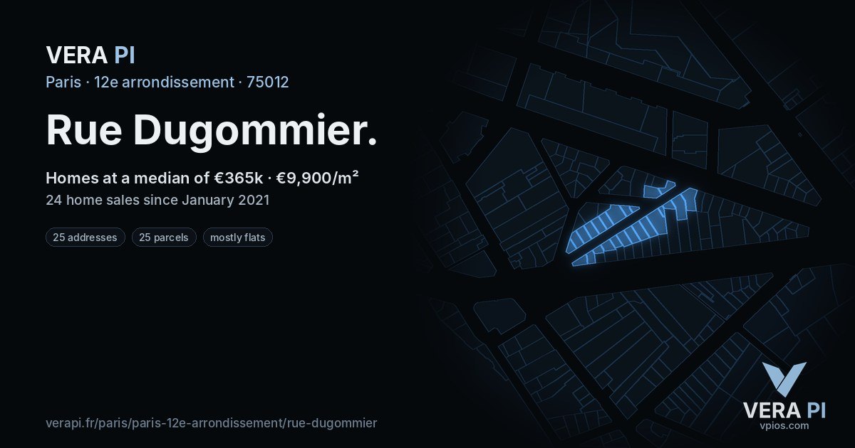 Rue Dugommier, 12e arrondissement at night – every parcel coloured by the prices around it, the street's own parcels lit