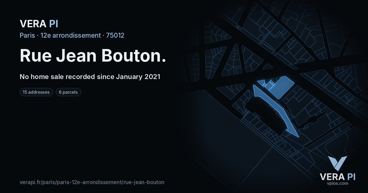 Rue Jean Bouton, 12e arrondissement at night – every parcel coloured by the prices around it, the street's own parcels lit