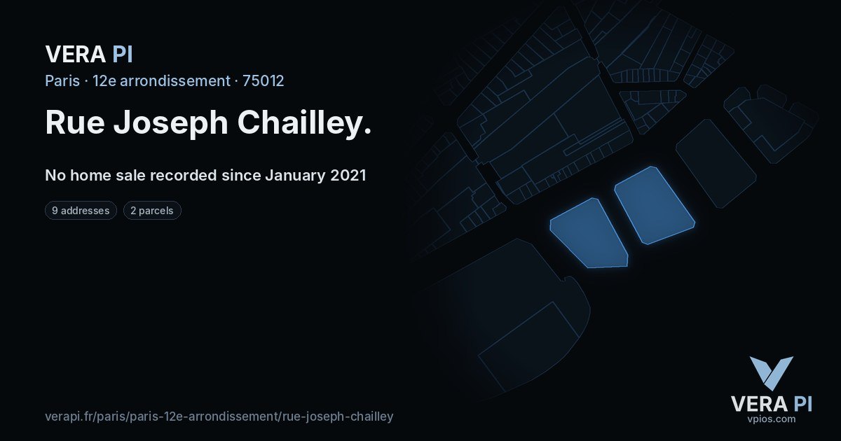 Rue Joseph Chailley, 12e arrondissement at night – every parcel coloured by the prices around it, the street's own parcels lit