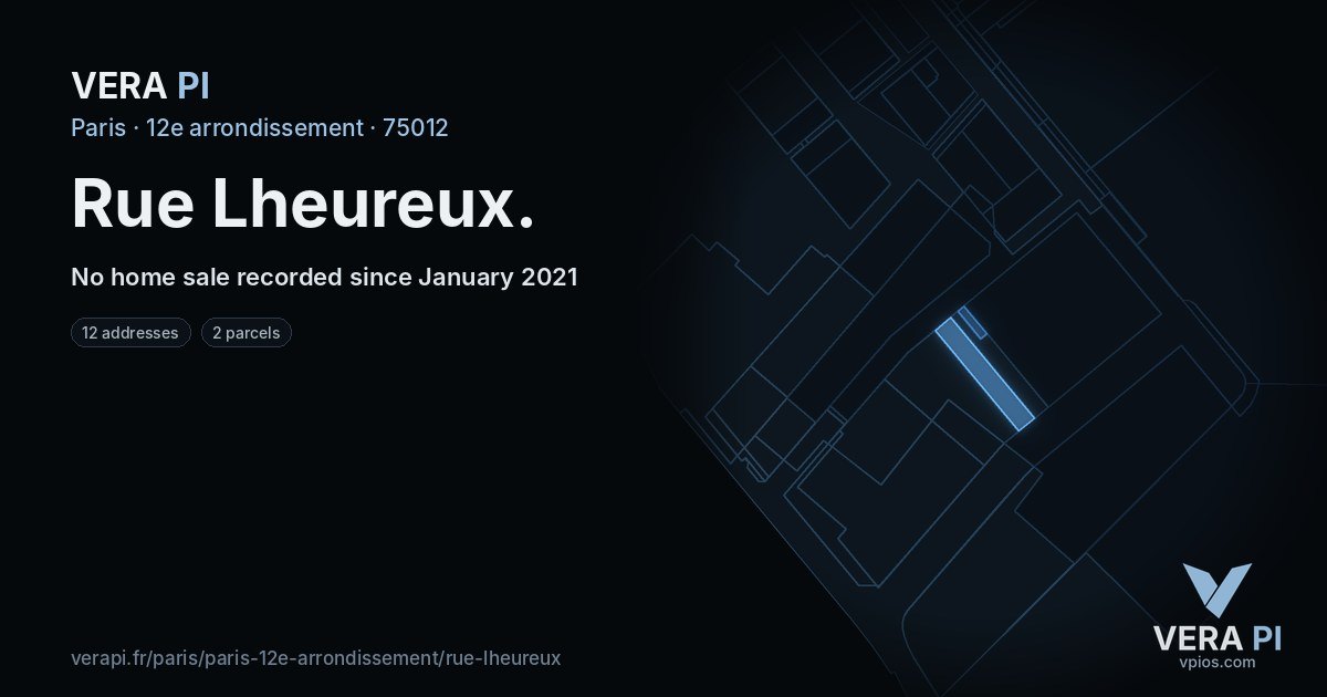 Rue Lheureux, 12e arrondissement at night – every parcel coloured by the prices around it, the street's own parcels lit