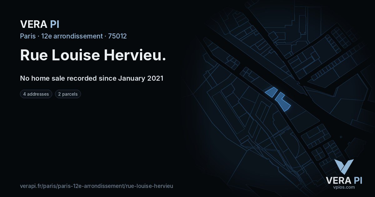 Rue Louise Hervieu, 12e arrondissement at night – every parcel coloured by the prices around it, the street's own parcels lit