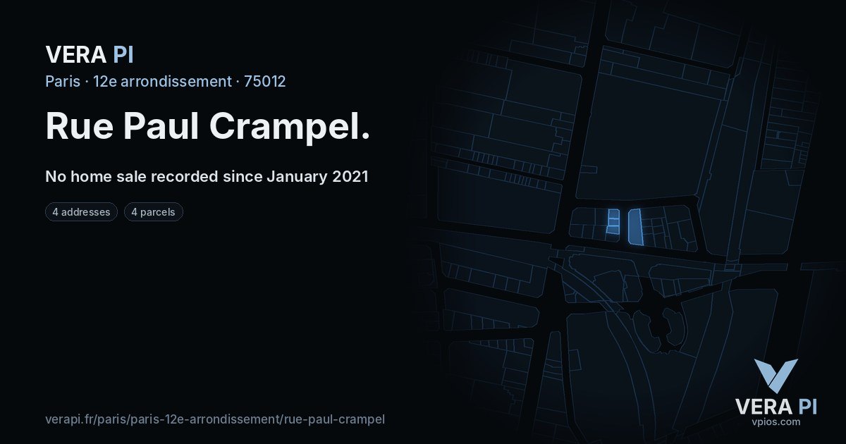 Rue Paul Crampel, 12e arrondissement at night – every parcel coloured by the prices around it, the street's own parcels lit