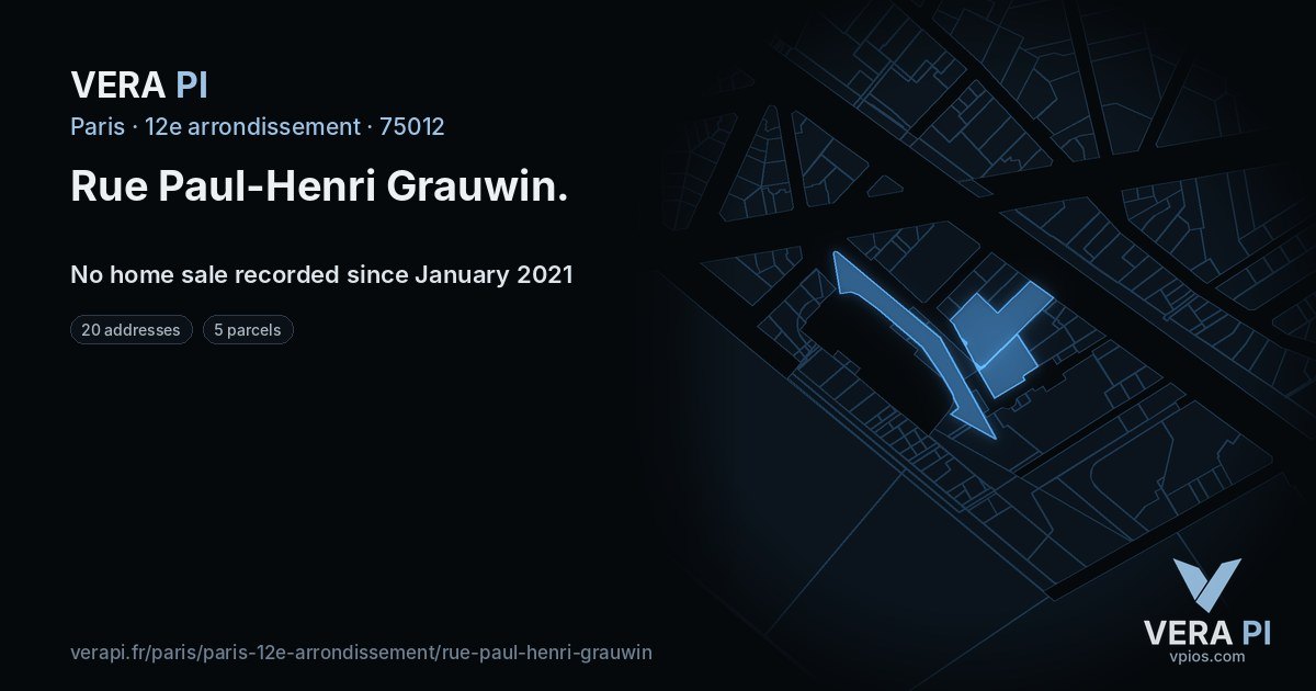 Rue Paul-Henri Grauwin, 12e arrondissement at night – every parcel coloured by the prices around it, the street's own parcels lit