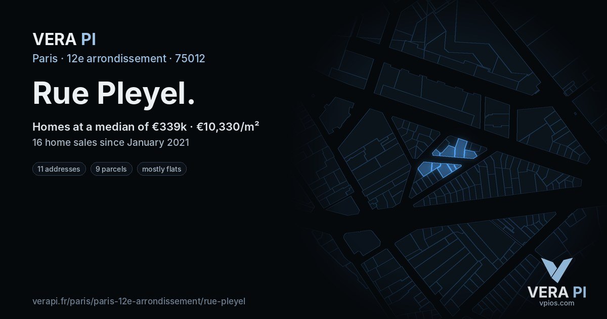 Rue Pleyel, 12e arrondissement at night – every parcel coloured by the prices around it, the street's own parcels lit