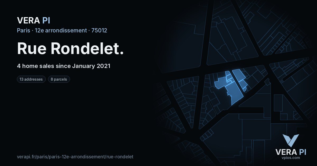 Rue Rondelet, 12e arrondissement at night – every parcel coloured by the prices around it, the street's own parcels lit