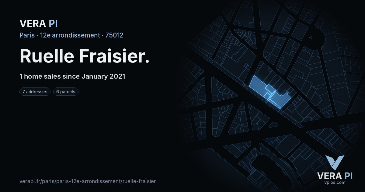 Ruelle Fraisier, 12e arrondissement at night – every parcel coloured by the prices around it, the street's own parcels lit