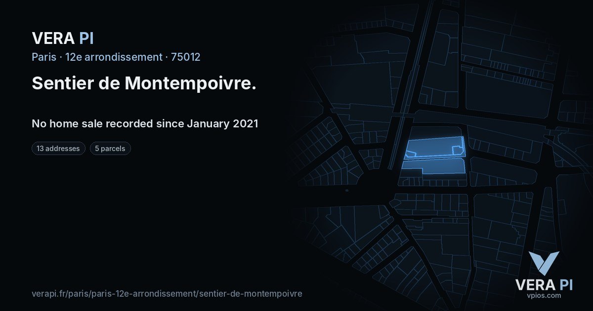 Sentier de Montempoivre, 12e arrondissement at night – every parcel coloured by the prices around it, the street's own parcels lit