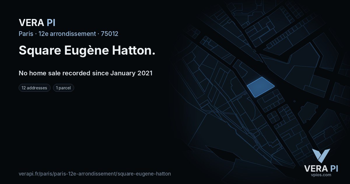 Square Eugène Hatton, 12e arrondissement at night – every parcel coloured by the prices around it, the street's own parcels lit