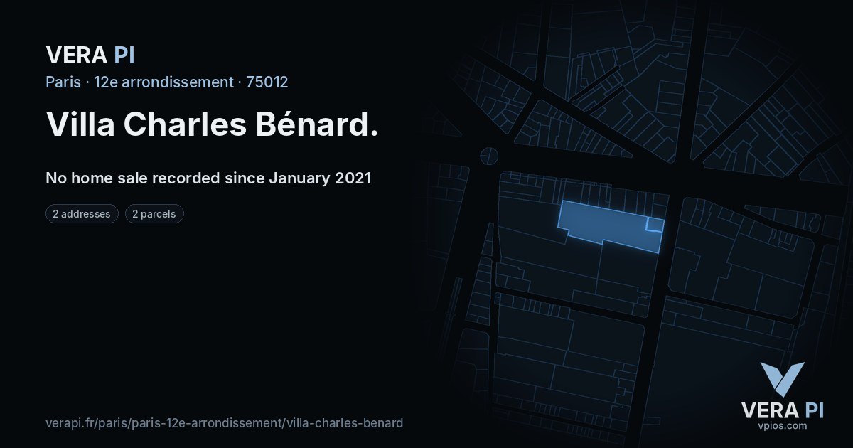 Villa Charles Bénard, 12e arrondissement at night – every parcel coloured by the prices around it, the street's own parcels lit
