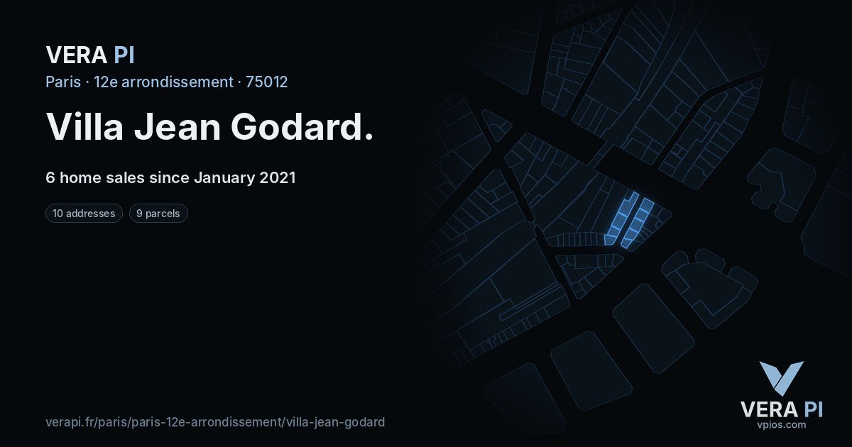 Villa Jean Godard, 12e arrondissement at night – every parcel coloured by the prices around it, the street's own parcels lit