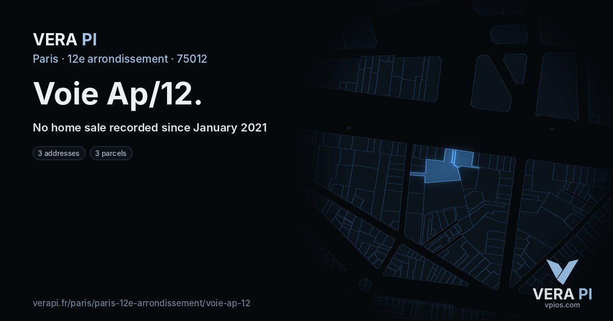 Voie Ap/12, 12e arrondissement at night – every parcel coloured by the prices around it, the street's own parcels lit