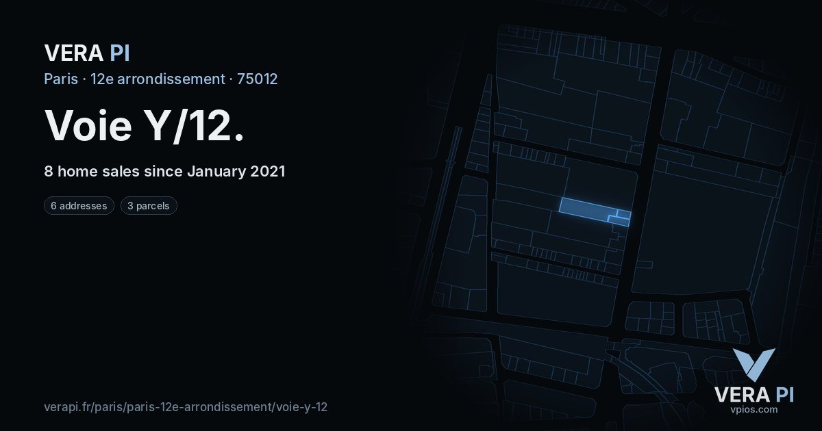 Voie Y/12, 12e arrondissement at night – every parcel coloured by the prices around it, the street's own parcels lit