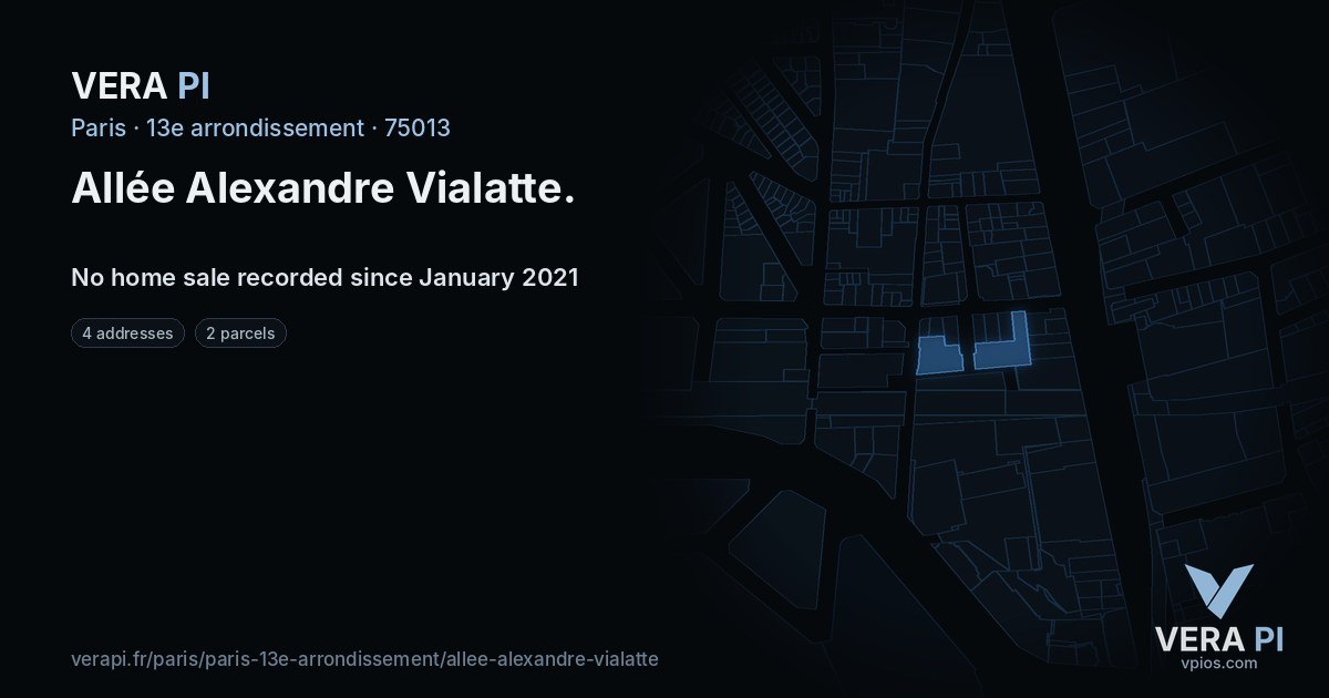 Allée Alexandre Vialatte, 13e arrondissement at night – every parcel coloured by the prices around it, the street's own parcels lit