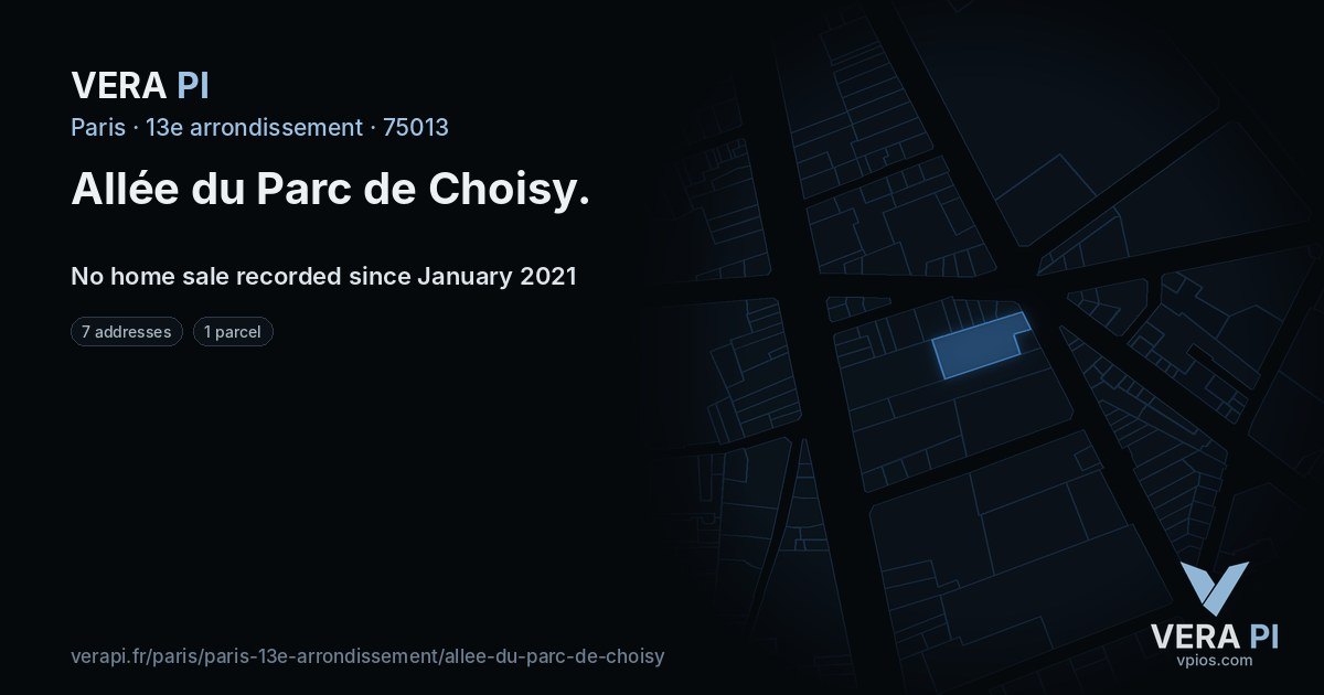 Allée du Parc de Choisy, 13e arrondissement at night – every parcel coloured by the prices around it, the street's own parcels lit