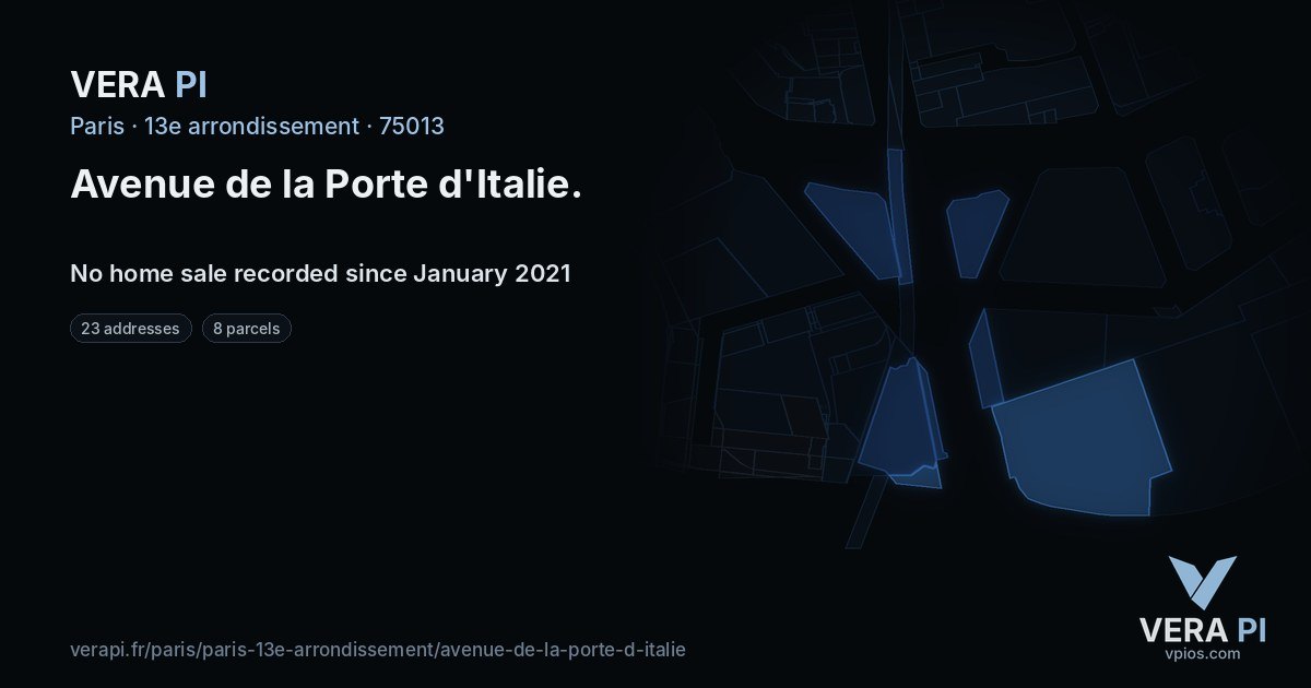 Avenue de la Porte d'Italie, 13e arrondissement at night – every parcel coloured by the prices around it, the street's own parcels lit