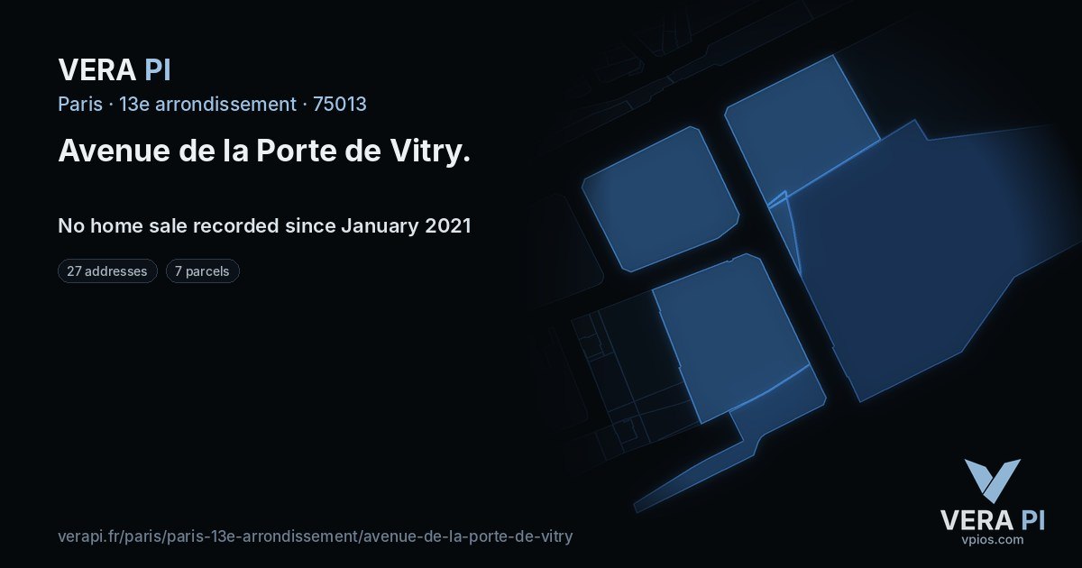 Avenue de la Porte de Vitry, 13e arrondissement at night – every parcel coloured by the prices around it, the street's own parcels lit