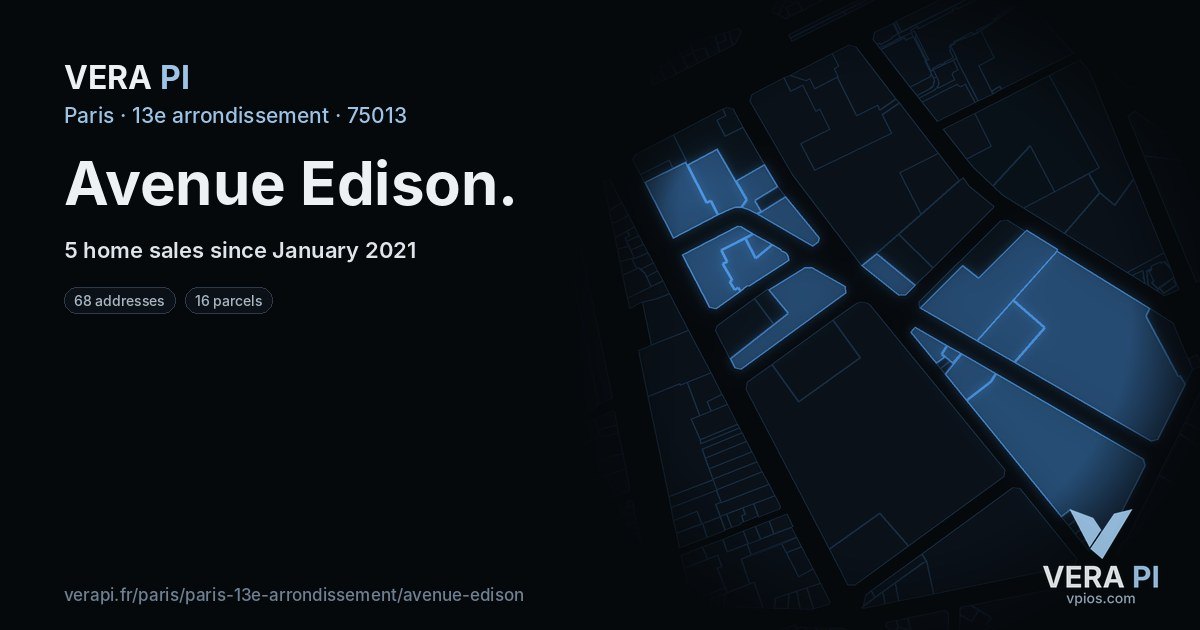 Avenue Edison, 13e arrondissement at night – every parcel coloured by the prices around it, the street's own parcels lit