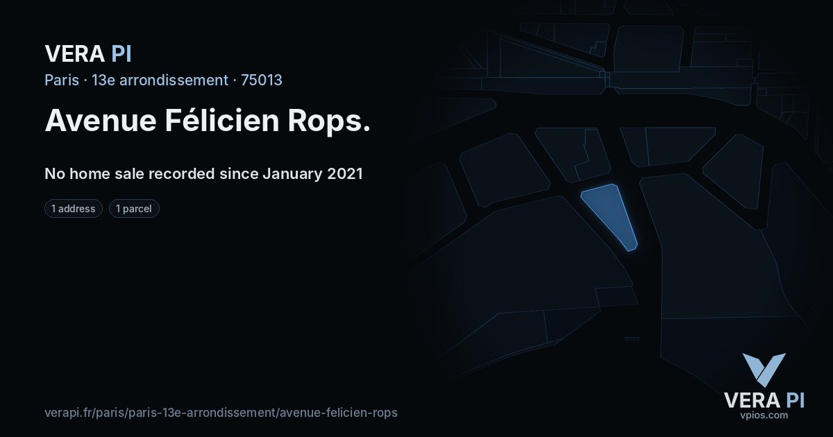Avenue Félicien Rops, 13e arrondissement at night – every parcel coloured by the prices around it, the street's own parcels lit